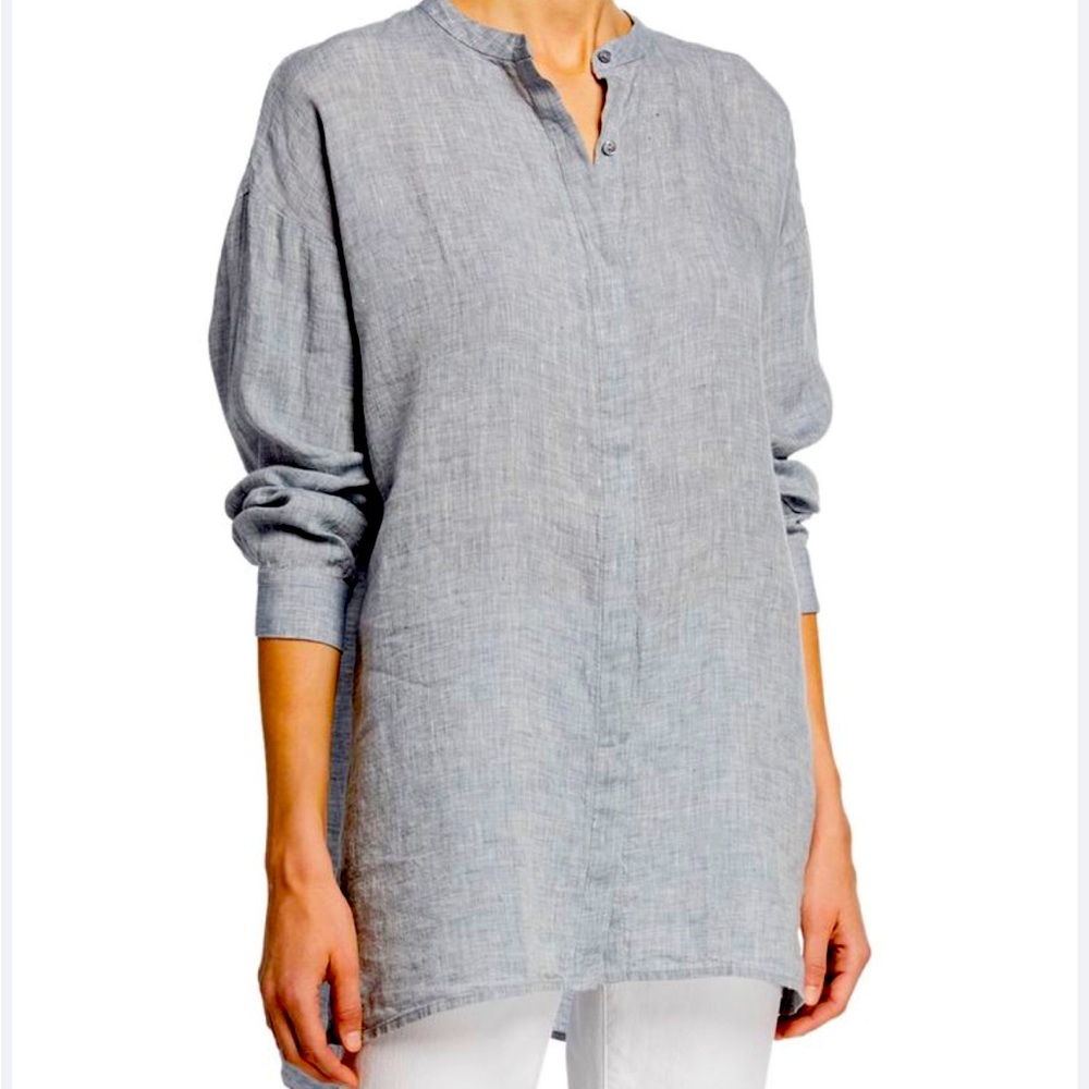 New With Tag EILEEN FISHER Organic Linen Shirt, Gray, Size S